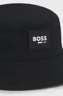 Kids' bucket hat in cotton with rubber logo badge, Black