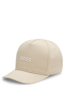 Barnkeps i bomullstwill med tryckt kontrastlogga, Beige