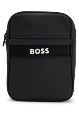 Borsa messenger con logo e tracolla con righe tipiche del marchio, Nero