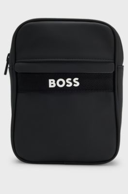 Kids' messenger bag with logo and signature-stripe strap, Black