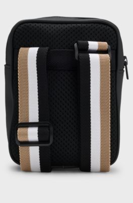Kids' messenger bag with logo and signature-stripe strap, Black