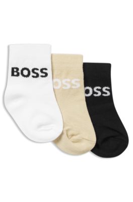 Kids' three-pack of socks with jacquard logos, Black