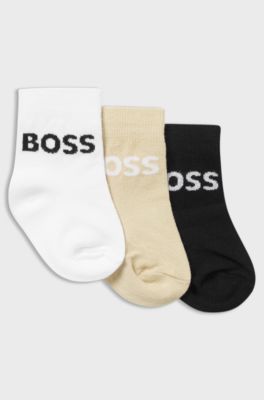 Kids' three-pack of socks with jacquard logos, Black