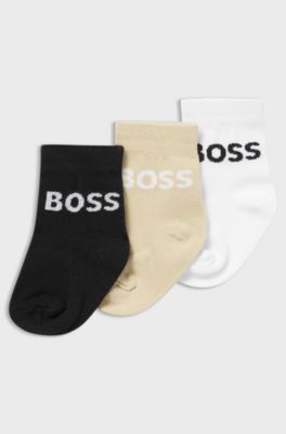 Kids' three-pack of socks with jacquard logos, Black