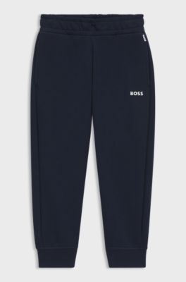 Kids' cotton-blend tracksuit bottoms with logo print, Dark Blue