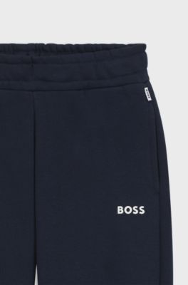 Kids' cotton-blend tracksuit bottoms with logo print, Dark Blue
