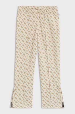 Kids' monogram-print tracksuit bottoms with zipped hems, Light Beige