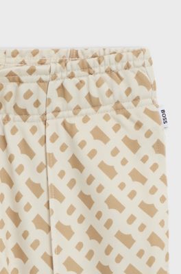 Kids-Jogginghose mit Monogramm-Print und Rei&szlig;verschl&uuml;ssen am Saum, Hellbeige