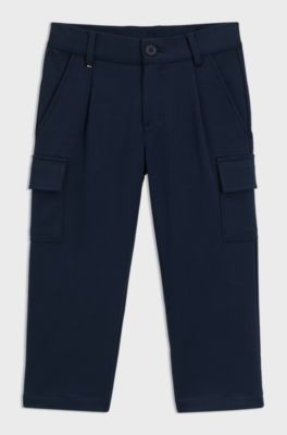 Pantaloni cargo con fit comodo per bambini realizzati in tessuto piqu&eacute; elasticizzato, Blu scuro
