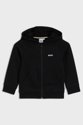 Kids' cotton-blend-fleece hoodie with logo print, Black