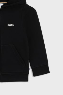 Kids' cotton-blend-fleece hoodie with logo print, Black