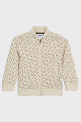 Giubbotto con zip per bambini con stampa del monogramma all-over, Beige chiaro