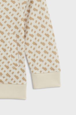 Kids' zip-up cardigan with all-over monogram print, Light Beige
