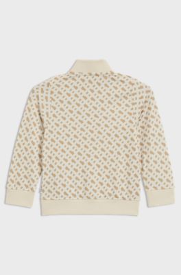 Kids' zip-up cardigan with all-over monogram print, Light Beige