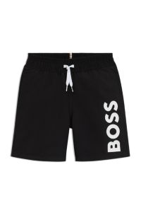 Boxer da mare per bambini in tessuto manopesca con logo stampato, Nero