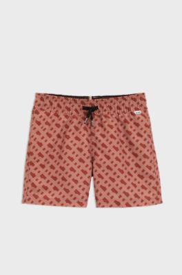 Kinderzwemshorts met monogramprint, Donkeroranje