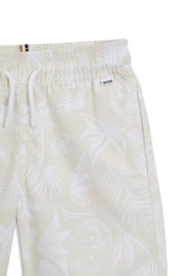 Kids' swim shorts with all-over palm-tree print, Light Beige