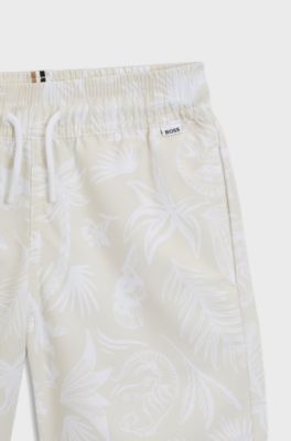 Kids' swim shorts with all-over palm-tree print, Light Beige