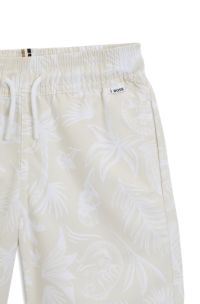 Kids' swim shorts with all-over palm-tree print, Light Beige