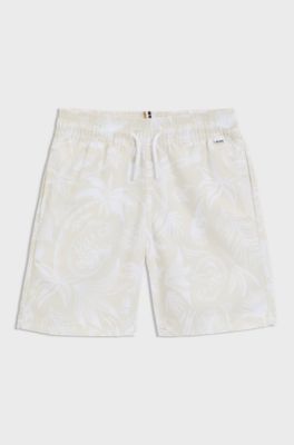 Kids' swim shorts with all-over palm-tree print, Light Beige