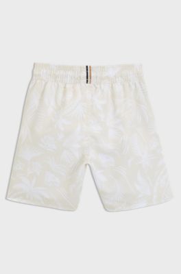Kids' swim shorts with all-over palm-tree print, Light Beige