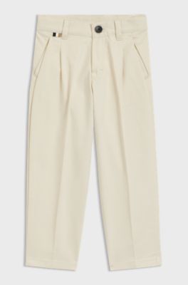 Pantalones chinos para ni&ntilde;os de sarga de algod&oacute;n el&aacute;stico, Beige claro