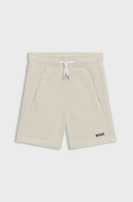 Kids-Fleece-Shorts aus Baumwoll-Mix mit Logo-Print, Hellbeige