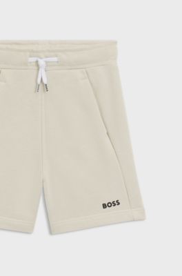 Bermuda per bambini in pile di misto cotone con logo stampato, Beige chiaro