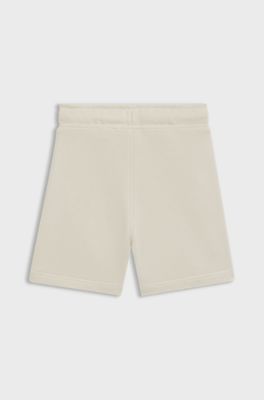 Bermuda per bambini in pile di misto cotone con logo stampato, Beige chiaro