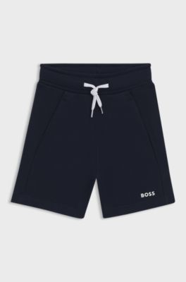 Bermuda per bambini in pile di misto cotone con logo stampato, Blu scuro
