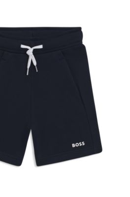 Kids' shorts in cotton-blend fleece with logo print, Dark Blue