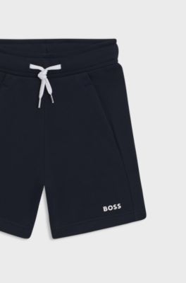 Bermuda per bambini in pile di misto cotone con logo stampato, Blu scuro