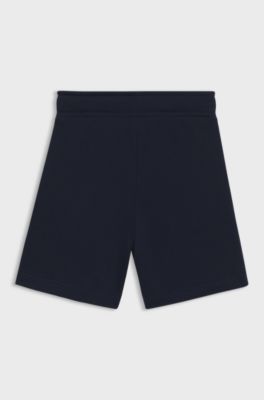 Bermuda per bambini in pile di misto cotone con logo stampato, Blu scuro