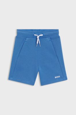 Bermuda per bambini in pile di misto cotone con logo stampato, Blu