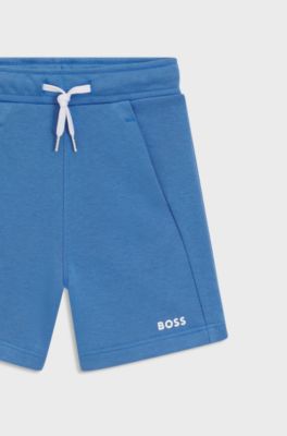Kids' shorts in cotton-blend fleece with logo print, Blue