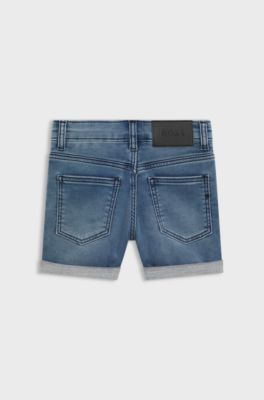 Bermuda per bambini in denim elasticizzato blu, Blu