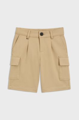 Bermuda cargo per bambini in piqu&eacute; elasticizzato, Beige