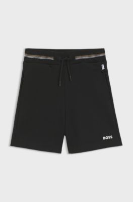 Kids' cotton-blend shorts with striped waistband, Black