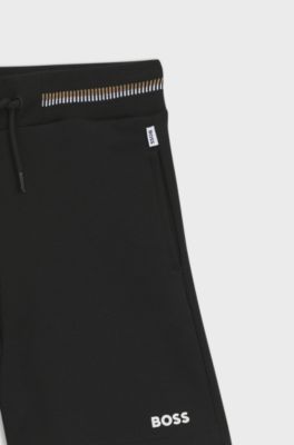 Bermuda per bambini in misto cotone con elastico in vita a righe, Nero