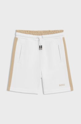 Kids-Shorts mit Logo-Print und Eins&auml;tzen an den Seitenn&auml;hten, Wei&szlig;