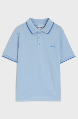Kids' polo shirt in cotton piqu&eacute; with printed logo, Light Blue