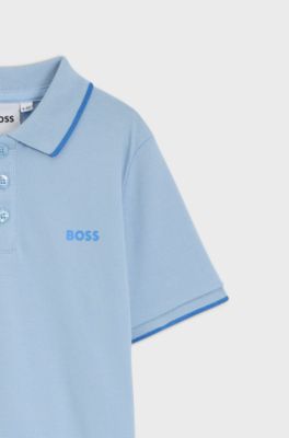 Kids' polo shirt in cotton piqu&eacute; with printed logo, Light Blue