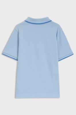 Kids' polo shirt in cotton piqu&eacute; with printed logo, Light Blue