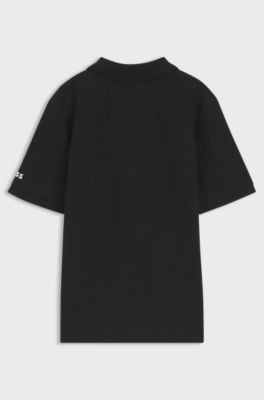 Kids' polo shirt in stretch cotton with signature stripes, Black