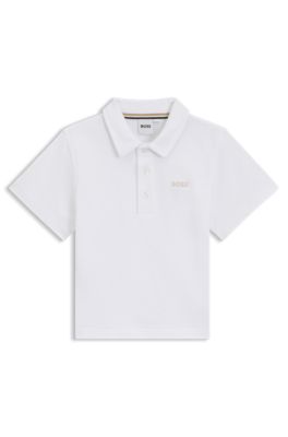 Kids' polo shirt in cotton with embroidered logo, White