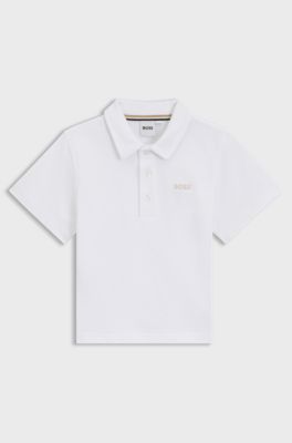 Kids' polo shirt in cotton with embroidered logo, White