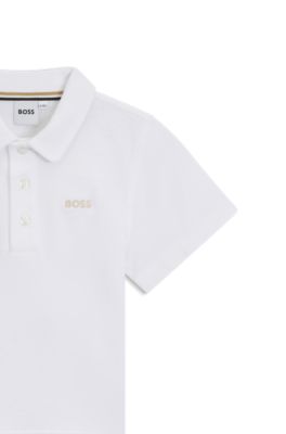 Kids' polo shirt in cotton with embroidered logo, White