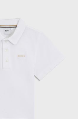 Kids' polo shirt in cotton with embroidered logo, White