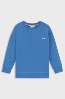 Sweatshirt til b&oslash;rn i fleece af en bomuldsblanding og med kontrastfuldt logo, Bl&aring;