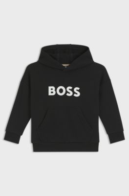 Kids' cotton-blend hoodie with contrast logo, Black